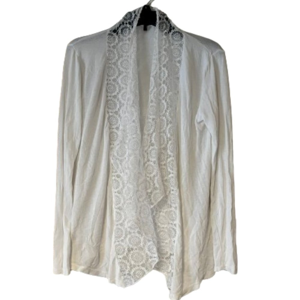 Lungo L'arno White Silk Open Front Crochet Trimmed Blouse- Made in Italy - L